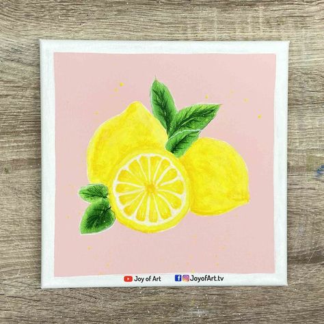 Lemon Painting Acrylic Easy, Acrylic Painting Step By Step, Painting Step By Step, Lemon Painting, Painting Canvases, Painting For Beginners, Bag Designs, Acrylic Painting For Beginners, Canvas Ideas