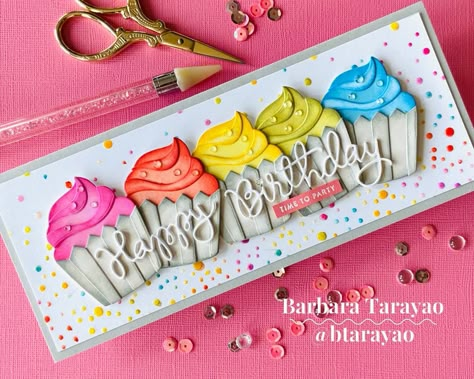 Cupcake Birthday Cards, Confetti Cupcakes, Cupcake Cards, Candy Buttons, Cupcake Card, Falling Snow, Rainbow Card, Bday Cards, Cake Card