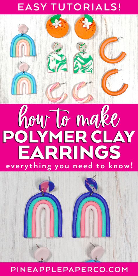 Make Polymer Clay Earrings, Palmer Clay, Make Your Own Clay, Clay Extruder, Rainbow Diy, Weekend Crafts, Polymer Clay Jewelry Tutorials, Baking Clay, Simple Stud Earrings