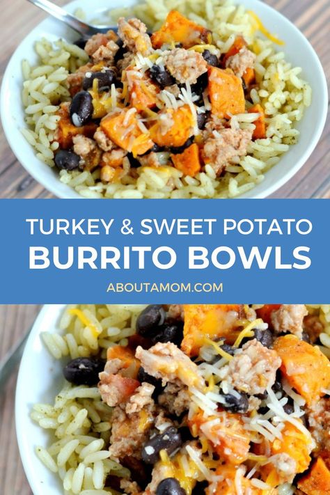 A savory and hearty dinner served in a bowl – turkey and sweet potato burrito bowls. It’s a mouth-watering meal with a bit of kick thanks to chipotle chili powder and a great Easter recipe to enjoy. Chicken Sweet Potato Rice Bowl, Buffalo Chicken Sweet Potato Bowl, Sweet Potato Bowl Recipes, Sweet Potato Burrito Bowl, Potato Bowl Recipe, Potato Burrito, Turkey And Sweet Potato, Sweet Potato Bowl, Meal Bowls