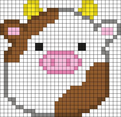 Perler Small Pattern, Cow Pearl Beads, Cow Pixel Art Grid, Strawberry Cow Pixel Art, Highland Cow Pixel Art, Highland Cow Perler Bead Patterns, Cow Perler Bead Patterns, Perler Bead Cow, Cow Pixel Art