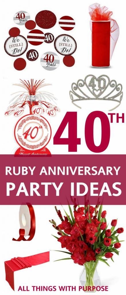 40TH RUBY ANNIVERSARY party ideas #weddinganniversary #anniversary #partythemes #celebrate 40th Anniversary Surprise Party, 40 Year Anniversary Decorations, 40th Anniversary Invitation Ideas, Business 40th Anniversary Ideas, 40th Anniversary Theme Ideas, 40th Ruby Anniversary Party Ideas, 40 Anniversary Party Ideas Decoration, 40th Anniversary Ideas For Parents, Ruby Anniversary Party Ideas 40 Years