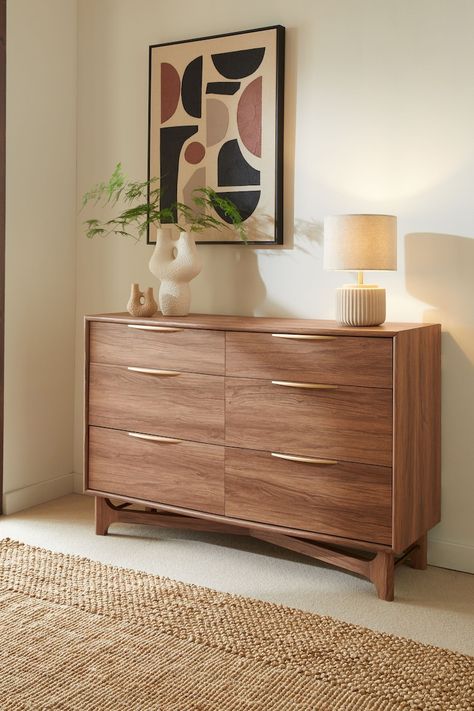 Walnut Chest Of Drawers, Bedroom Drawers Ideas, Chest Of Drawers Decor, Brown Chest Of Drawers, Wide Chest Of Drawers, Chest Of Drawers Bedroom, Next Furniture, Bedroom Chest Of Drawers, Bedroom Drawers