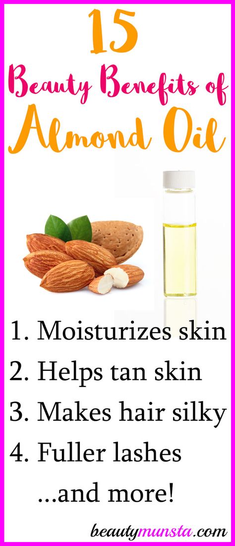 Take a look at the many beauty benefits of sweet almond oil for a prettier you, naturally! Sweet almond oil is one of the most popular oils in skin and hair care! It’s derived from the dried kernels called almonds, of the almond tree. In India, the Middle East and the Mediterranean, sweet almond oil … Sweet Almond Oil For Face, Sweet Almond Oil Uses Skin Care, Sweet Almond Oil Benefits Hair, Sweet Almond Oil Uses, Almond Oil Benefits For Skin, Sweet Almond Oil Benefits, Benefits Of Almond Oil, Hoodoo Herbs, Almond Oil For Skin