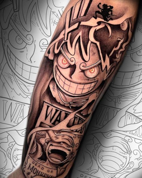 One Piece Luffy Gear 5 Tattoo, Doflamingo Tattoo Design, One Piece Shanks Tattoo, Luffy Gear 5 Tattoo Ideas, Shanks Tattoos, Luffy Tattoo One Piece, Doflamingo Tattoo, Luffy Tattoo Design, Gear 5 Luffy Tattoo