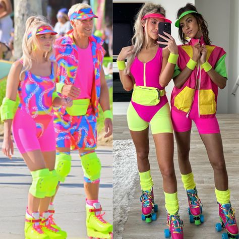 Batbie and ken skating scene Halloween costume 2023 Barbie Dance Outfit, Sport Costume For Women, Roller Skate Barbie Costume, 70s Workout Costume, Halloween Sports Costumes, 80 Style Outfits Party, 80s Fashion Workout, 80s Fitness Costume, 80s Fitness Outfit