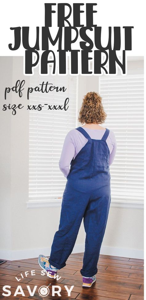 Womens Dungarees Sewing Patterns Free, Free Jumper Sewing Patterns For Women, Baggy Overalls Sewing Pattern, Womens Jumper Pattern, Easy Overalls Pattern, Dungaree Pattern Women Free, Easy Overall Sewing Pattern, Jumpsuit Diy Pattern Free Sewing, Knit Jumpsuit Pattern