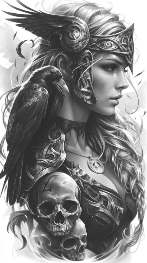 Viking Shoulder Tattoo, Shieldmaiden Art, Valkyrie Wallpaper, Valkyrie Art, Life Tattoo Ideas, Valkyrie Norse, Viking Tattoos For Men, Athena Tattoo, Viking Warrior Tattoos