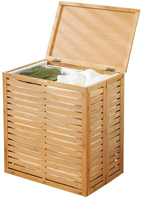 Amazon.com: mDesign Bamboo Laundry Hamper Basket with Removable Fabric Liner and Decorative Wood Slats - Portable and Foldable for Compact Storage - Single Hamper Design - Natural Bamboo: Home & Kitchen Wooden Laundry Basket, Laundry Basket Storage, Laundry Hamper With Lid, Bamboo Bathroom, Hamper Basket, Basket Storage, Clothes Basket, Decorative Wood, Utility Rooms