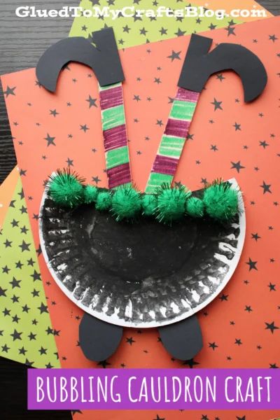 Paper Plate Witch House, Cauldron Art Project, Paper Plate Crafts For Kindergarten, Halloween Art Crafts For Preschoolers, Witches Cauldron Craft Preschool, Halloween Crafts Paper Plates, Witch Crafts Preschool, Witch Preschool Craft, Diy Toddler Halloween Crafts