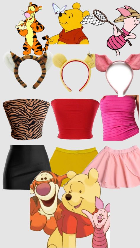 Pooh Costume, Halloween Costumes For Brunettes, Halloween Rave Outfits, Winnie The Pooh Costume, Disney Bound Outfits Casual, Trio Costumes, Halloween Rave, Friend Costumes, Duo Costumes