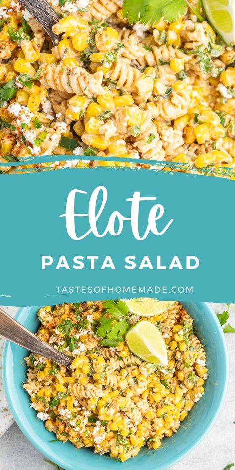 With tender pasta, roasted corn, fresh jalapenos and cilantro, creamy cotija cheese and a tangy dressing, this Elote pasta salad has all the delicious flavors of Mexican street corn in a delicous summer side dish.  Perfect for serving a crowd, this makes a large batch and is ideal for summer BBQs, picnics, and potlucks. Vegan Elote Pasta Salad, Mexican Street Corn Pasta Salad Recipe, Mexican Street Corn Salad Pasta, Mexican Street Corn Pasta Salad Ditalini, Elote Pasta Salad, Elote Pasta, Street Corn Elote Pasta Salad, Street Corn Pasta Salad, Street Corn Pasta