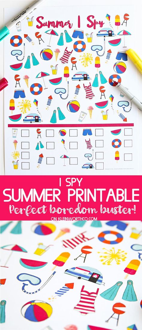 I Spy Printable, Bubble Activities, Printable Games For Kids, Lazy Summer Days, Summer Printables, Free Printable Cards, Play Outside, It's Too Hot, Summer Scrapbook