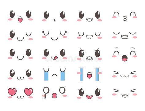 Kawaii cute lovely emoticon faces cartoon set royalty free illustration Kawaii Expressions, Faces Cartoon, Children's Book Layout, Emoticon Faces, Emotion Faces, Kawaii Faces, Asian Kids, Face Facial, Free Illustration