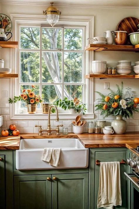 Wooden Counter Tops, Rural Aesthetic, Cozy Aesthetics, Cottage Core Kitchen, Cozy Cottage Kitchen, Makeover Kitchen, Renovation Kitchen, Glamorous Interiors, Hacks Kitchen