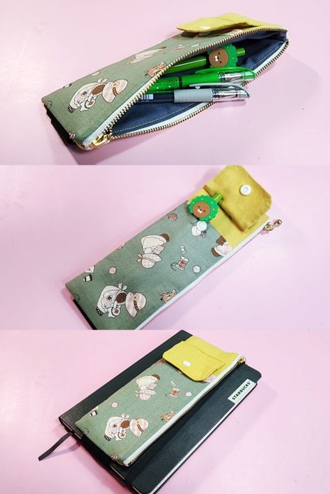 How to make a Notebook Pen Holder / planner pencil case tutorial Pen Pouch Diy, Pencil Case Sewing Pattern, Pen Case Diy, Notebook Pen Holder, Make A Notebook, Planner Pens Holder, Pencil Case Tutorial, Pencil Case Sewing, Pouch Diy