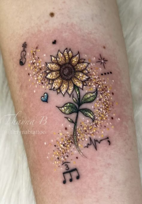 Glitter Flower Tattoo, Small Glitter Tattoo, Glitter Style Tattoo, Let Them Tattoo Ideas On Wrist, Glitter Tattoos Real, Glitter Tattoo Permanent, Cutesie Tattoos, Sparkly Tattoo, Galaxy Tattoo Design