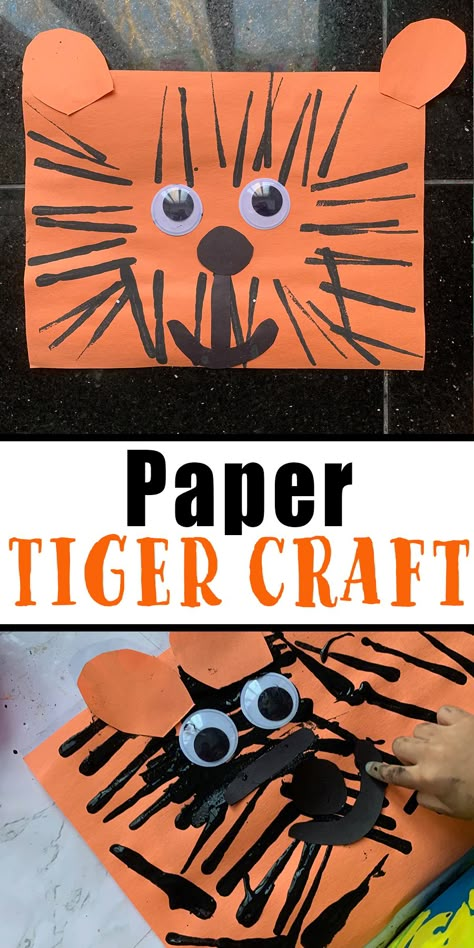 Adorable and Easy Paper Tiger Craft - HAPPY TODDLER PLAYTIME Tiger Craft, Zoo Animals Preschool, Jungle Animal Crafts, Rainforest Crafts, Safari Crafts, Zoo Preschool, Animal Crafts Preschool, Jungle Crafts, Jungle Animal Art