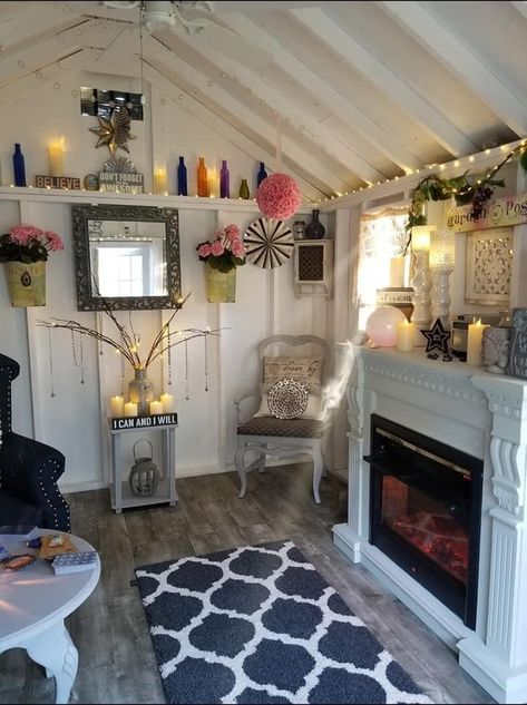 https://pin.it/ch181JgPP Craft Shack She Sheds, She Shed Interior Aesthetic, Storage Shed Bedroom Ideas, Cottage Shed Interior, She Shed Laundry Room, Living In A Shed Interiors, She Shed Retail Store, Guest Shed Interior, Cute Shed Ideas Inside