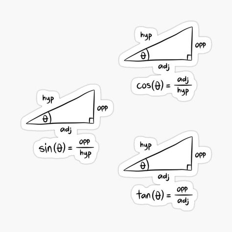 Stickers of mathematical equations Sine Cosine and Tangent of the Right-Angled Triangle, important trigonometry formulas. Sine Cosine Tangent, Math Stickers, Study Stickers, Biology Diagrams, Triangle Angles, Math Design, Sticker Design Inspiration, Pretty Stationery, Right Triangle