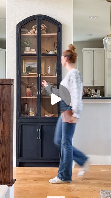 Erin | DIY & Design on Instagram: "Adding purpose and beauty to our living room niche.  Design inspiration from Arhaus Hattie cabinet.  How did I do? . . . . #niche #nook #nichediy #shelfie #diycabinet #diyhome #diyhomedecor #dıy #diydesign #shelf #builtins #builtinshelves #builtincabinet #builtincabinets #homerenovation #diyhomerenovation #bhghome #myhgtv #hometakestime #cljsquad #smmakelifebeautiful #apartmenttherapy" Cabinet Built Into Wall, Built In Curio Cabinet, Hattie Cabinet, Living Room Niche, Built In Cabinet, Primary Bedroom, Curio Cabinet, Built In Cabinets, Diy Cabinets