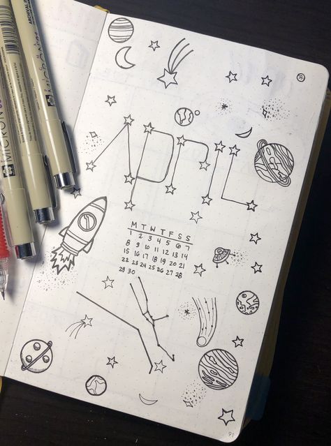 Space Title Ideas, Bujo Planet Theme, Space Journal Ideas, Celestial Bujo Theme, Easy Bujo Themes, Bujo Space Theme, Space Bullet Journal, Space Bujo, Work Immersion