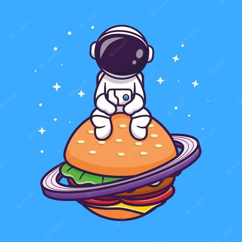 Food Graphic Design Illustration, Burger Illustration Graphics, Space Burger, Science Food, Cute Cartoon Food, Burger Cartoon, Space Cartoon, Hand Cartoon, Illustration Science