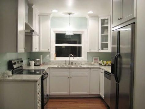 Small U Shaped Kitchen, Budget Kitchen Remodel, White Kitchen Remodeling, Narrow Kitchen, Kabinet Dapur, Young House Love, U Shaped Kitchen, New Kitchen Cabinets, Kitchen Remodeling Projects