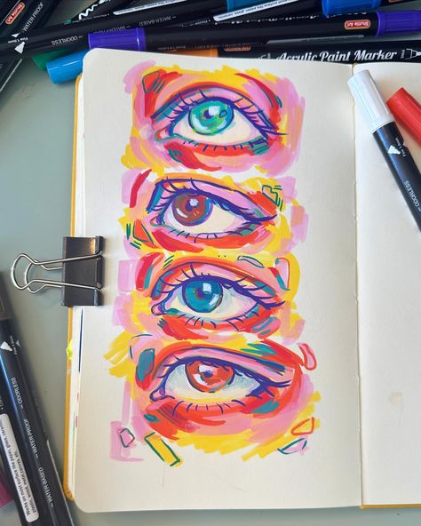 Colorful eyes for a colorful soul🐥 i loved making these • • • #art #artistsoninstagram #sketchbook #colorful #colorfulart #artistoninstagram #sketchbooks #sketch #sketchaday #skecthbook #artgallery #artofinstagram Eye Drawings Colorful, Eyes Drawing Colorful, Colorful Eyes Drawing, Sketch Ideas Colorful, Colour Pencil Art Easy For Beginners, Colourful Art Ideas, Create This Book Ideas, Sketchbook Ideas Colorful, Colorful Marker Art