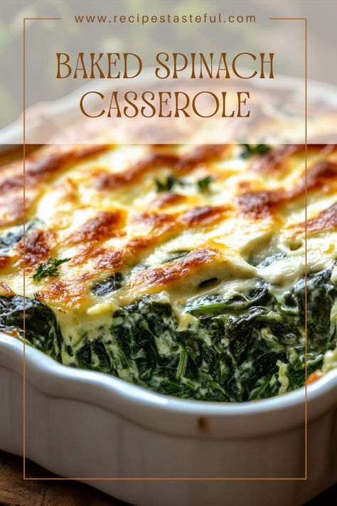 This Baked Spinach Casserole is a delicious and nutritious dish packed with flavor. Featuring creamy ricotta and mozzarella cheeses, fresh spinach, and a crunchy breadcrumb topping, it’s perfect as a side dish or a main course. Cheesy Spinach Recipes, Creamy Spinach Bake, Enchanting Spinach Ricotta Bake, Ww Spinach Recipes, Spinach Ricotta Pie Recipe, Creamy Spinach Casserole, Easy Spinach Casserole Recipes, Spinach Rockefeller Casserole, Spinach And Parmesan Recipes