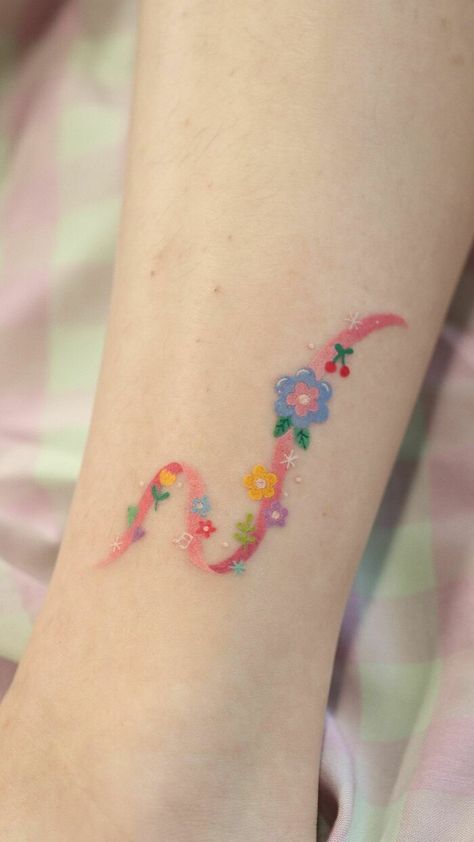 Small Colorful Tattoos, Free Tattoo Designs, Elements Tattoo, Ribbon Tattoos, Best Tattoo Ideas, Small Pretty Tattoos, Tatuaje A Color, Cool Small Tattoos, Best Tattoo