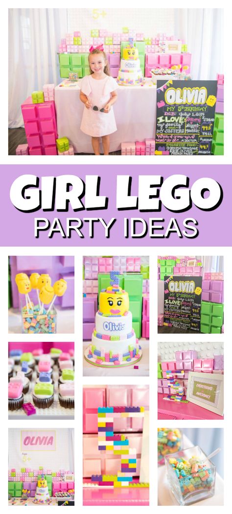 Lego Themed Birthday Party Girl, Princess Lego Birthday Party, Lego Friends Birthday Party Ideas, Lego Birthday Party Girl, Lego Birthday Cake Girl, Lego Friends Birthday Cake, Girl Lego Birthday Party, Lego Girls Cake, Lego Building Station