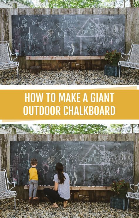 How to make an outdoor chalkboard Chalkboard On Fence, Diy Outdoor Blackboard, Outdoor Chalkboard Wall, Diy Chalkboard Outdoor, Diy Outdoor Classroom Ideas, Diy Outdoor Chalkboard For Kids, Outdoor Chalkboard Ideas, Daycare Outdoor Play Area Diy, Outdoor Chalkboard For Kids