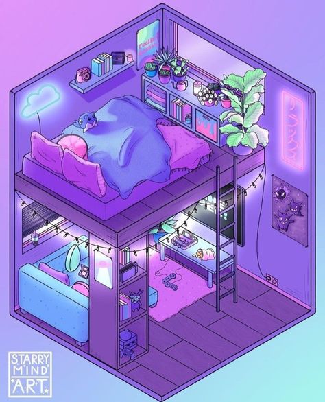 Isometric Room, Anime Bedroom, Bedroom Illustration, Cute Cabins, Vibrant Aesthetic, Pixel Game, Bedroom Drawing, Isometric Drawing, Bg Design