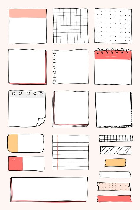 Blank Note Paper Set 4B1 Blank Reminder Paper Notes, Notesbog Design, Kraf Kertas, Penanda Buku, Paper Notes, Desain Buklet, Bullet Journal Banner, Note Doodles, Doodle Frame