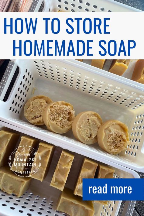 bars of homemade soap in baskets Storing Homemade Soap, Soap Making Storage Ideas, How To Store Homemade Soap, Homemade Soap Packaging Ideas, Soap Making Studio, Cold Process Soap Packaging, Soap Making For Beginners, Homemade Cold Process Soap, Soap Packaging Diy