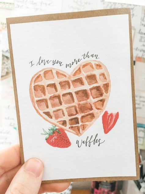 Valentines Simple Drawing Ideas, Waffle Watercolor Painting, Watercolor Paintings Valentines Day, Valentines Day Art Painting Cute Ideas, Cute Watercolor Valentine Cards, Watercolor Painting Love, Valentines Day Card Painting, Valentines Cards Painted, Watercolor Art For Valentines Day