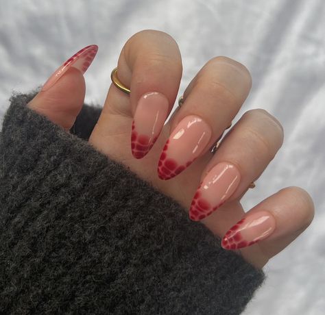 Blooming Gel Nail Art French Tip, French Tip Blooming Gel, Blooming French Nails, Blooming Gel French Tip Nails, Red Blooming Gel Nails, Nail Inspo Blooming Gel, Blooming Gel French Tip, Nail Blooming Gel, Red Croc Nails