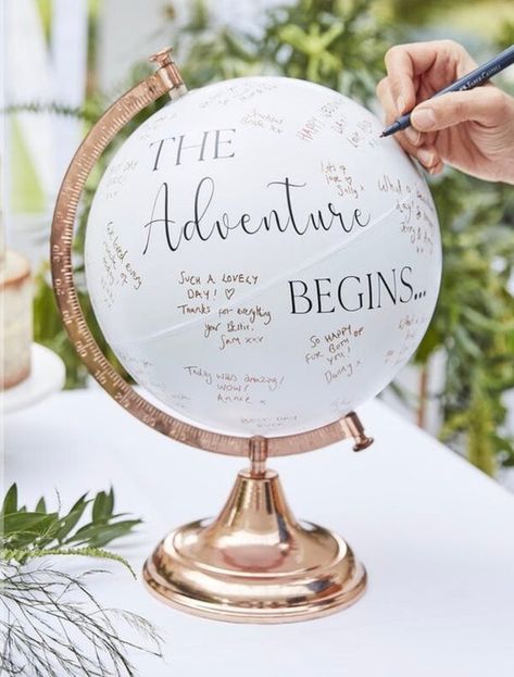 Keep the messages from those who mean the world to you on this wedding globe guest book alternative. A fabulous wedding guest book alternative in the shape of a globe measuring 39.5cm high and 28cm wide.  This wedding guest book alternative is sure to put a smile on your guests faces, have them sign Wedding Cake Designs, Hiasan Perkahwinan, The Adventure Begins, Adventure Begins, Future Wedding Plans, Wedding Guest Book Alternatives, Cute Wedding Ideas, Botanical Wedding, Guest Book Alternatives