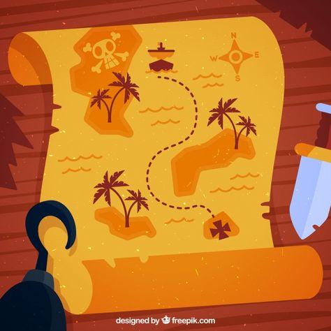 Wooden background with pirate treasure m... | Free Vector #Freepik #freevector Pirate Map Illustration, Treasure Map Design, Pirate Graphic Design, Treasure Map Illustration, Treasure Illustration, Pirates Design, Pirate Logo, Pirate Illustration, Pirates Illustration