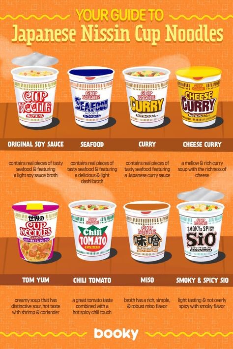 A guide to Japanese Nissin cup noodles Nissin Noodles, Seafood Curry, Nissin Cup Noodles, Resep Smoothie, Homemade Cookbook, Food Infographic, Cup Noodles, Food Info, Instant Noodles