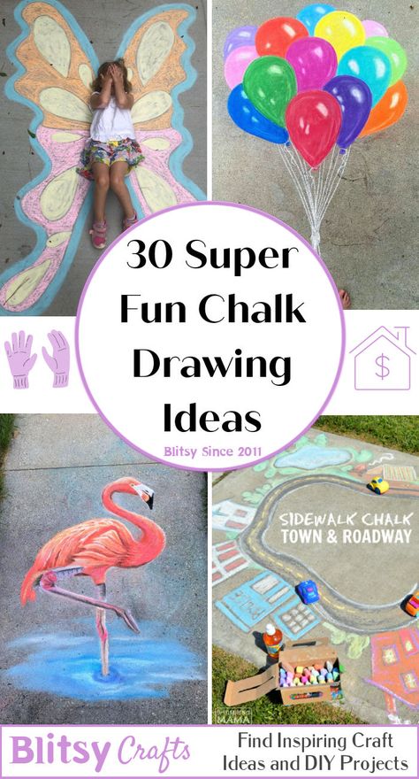 30 Super Fun Chalk Drawing Ideaseasy chalk art ideas - chalk drawing ideas for sidewalk Drawing With Chalk Side Walk, Chalk Art On Sidewalk, Chalk Art Techniques, Beginner Sidewalk Chalk Art, Chalk Picture Ideas, Side Walk Chalk Art Ideas Cool, Driveway Chalk Art Ideas, Sidewalk Chalk Art Ideas For Kids, Chalk Animals Easy