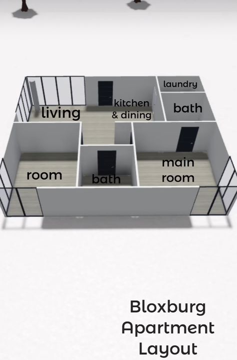 Bloxburg Two Bedroom House Layout, Bloxburg Tiny Apartment Layout, Blocksburg Apartment Ideas, Bloxburg House Layouts Basement, Tiny House In Bloxburg, Upstairs Layout Bloxburg, Roblox Floor Plan, Bloxburg Simple House Layout, Bloxburg House Layouts Apartment