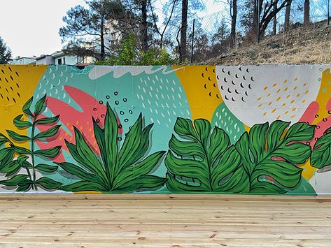 Terrace Wall Painting Ideas, Wall Art Bedroom Aesthetic, Art Bedroom Aesthetic, Botanical Mural, Nature Mural, Exterior Murals, Wall Murals Diy, Creative Wall Painting, Garden Mural