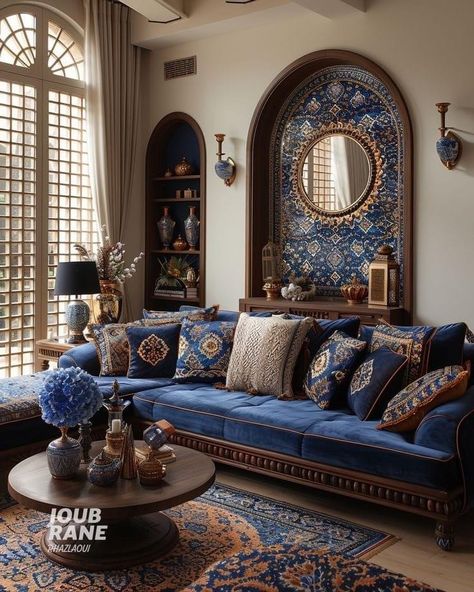 Moroccan Apartment Decor, Persian Style Living Room, Apartment Cozy Living Room, Moroccan Living Room Ideas, Room Decor Ideas Apartment, Living Room Decor Ideas Apartment, Black Living Room Decor Ideas, Royal Interior Design, Living Room Decor Ideas Cozy