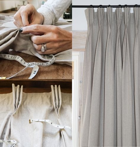 DIY Pinch Pleat Curtains Diy Curtain Pleats, How To Make Pinch Pleat Curtains, Diy Linen Curtains, Diy Pleated Curtains, Sew Pinch Pleat Curtains, Pinch Pleat Cafe Curtains, Diy Pinch Pleat Curtains, Curtain Pleats, Pinch Pleat Curtains Diy