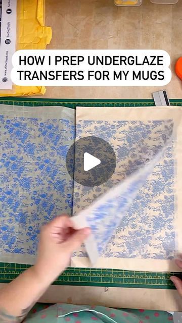 Emma Puddick Pottery on Instagram: "In my last reel, I showed you how I apply underglaze transfers to my mugs - here’s what I do before that!

The transfers come in sheets - these have 48x33cm of usable pattern on them - which I cut to size for my pots.  They are an expensive material (one sheet will set you back close to a tenner from a UK retailer) so I use them as efficiently as I can. For my mugs, I use a strip to go around the body and a smaller strip to cover the handle. I have worked out a pattern to get 7 mug strips and 7 handle strips from 2 sheets of transfer and I stick to it religiously. 

I’ve done so many of these! Originally I would cut them one sheet at a time with scissors! Then I upgraded to a rotary cutter and the real game changer was getting a 50cm ruler 📏😆

#pottery Underglaze Transfer Pottery, Pottery Transfers, Underglaze Transfer, Wheel Thrown Ceramics, Wheel Thrown Pottery, Pottery Handmade, Go Around, Modern Ceramics, Pottery Studio