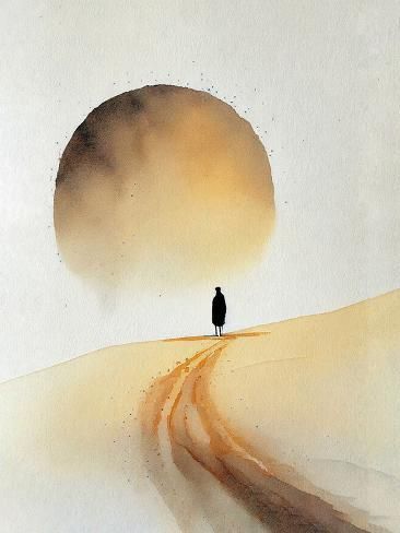 size: 12x9in Art Print: Sun and Person by Incado : Art With Watercolor, The Sun Art, Watercolour Simple, Sun Art Painting, Watercolor Art Sunrise, Waldorf Art, Calming Art, Sun Watercolor, Watercolor Art For Beginners Simple Easy