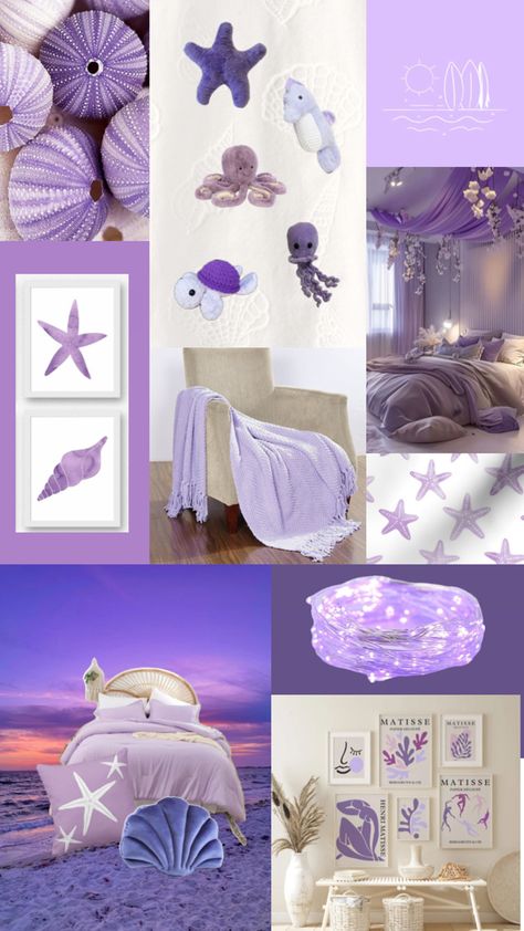 Under The Sea Bedroom Ideas, Sea Bedroom Ideas, Sea Bedrooms, Ocean Bedroom, Ocean Themed Bedroom, Bedroom Purple, Ocean Room, Purple Beach, Coastal Bedroom Decorating