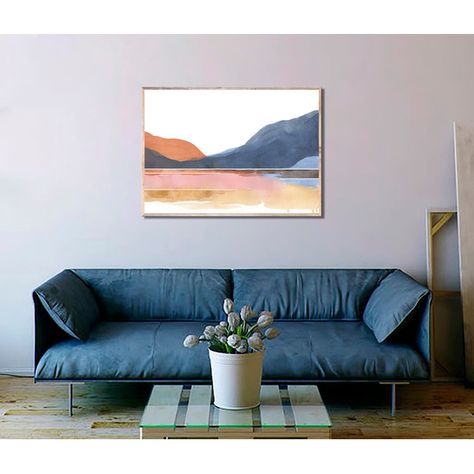 Blue Terracotta, Sunset Lake, Lake Painting, Landscape Abstract, Lake Art, Lake Sunset, Abstract Watercolor Painting, Wall Art Minimalist, Lake Wall Art